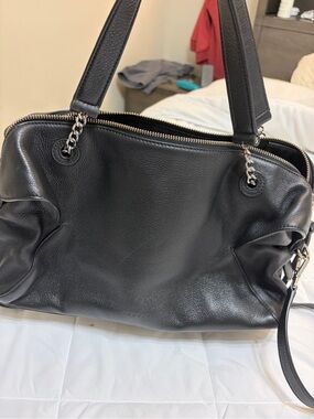 Sandro Black Leather Shoulder Bag with Chain Accents